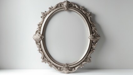 Antique oval frame featuring ornate design against a white backdrop