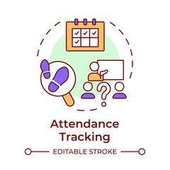 Attendance tracking multi color concept icon. Class schedule. Recording, monitoring. Round shape line illustration. Abstract idea. Graphic design. Easy to use in article, infographic