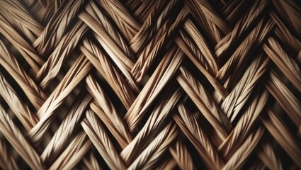 Abstract Wicker Chevron Design with Bamboo Texture Background