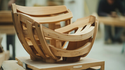 Handcrafted Wooden Chair Frame in Workshop