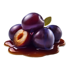 Fototapeta premium Fresh, Juicy Plums on a Glossy Syrup Base, Perfect for Desserts or Snacking on transparent background