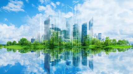 Modern cityscape integrated with nature eco friendly urban development