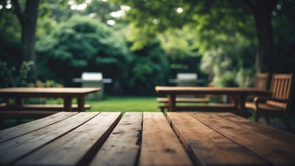 Blank wooden surface against a blurry grill scene