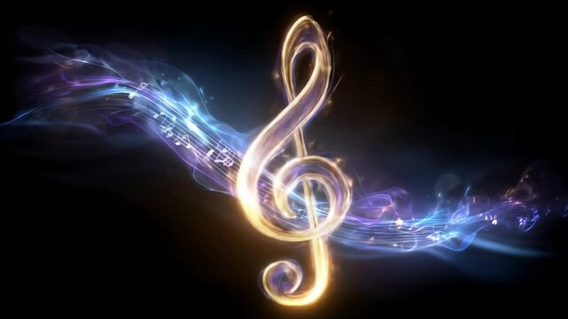 Golden treble clef in abstract dynamic design
