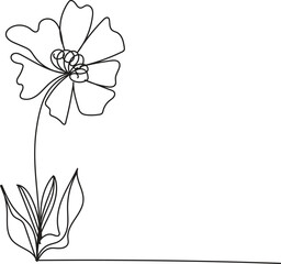 Single Line Drawing of a Simple Flower with Leaves on White Background