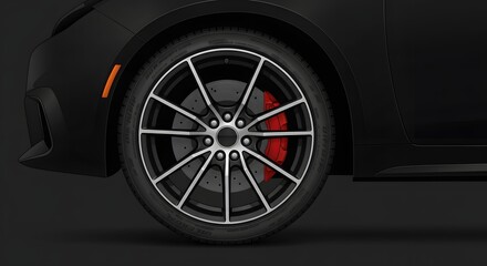 Car Wheel with Red Brake Caliper