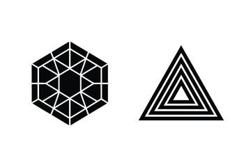 Geometric black and white shapes hexagon and triangle for abstract design elements
