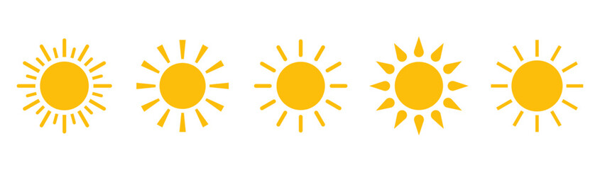 Sun icons collection. Sun logo. Yellow suns circles. Sunshine vector sign. Vector illustration