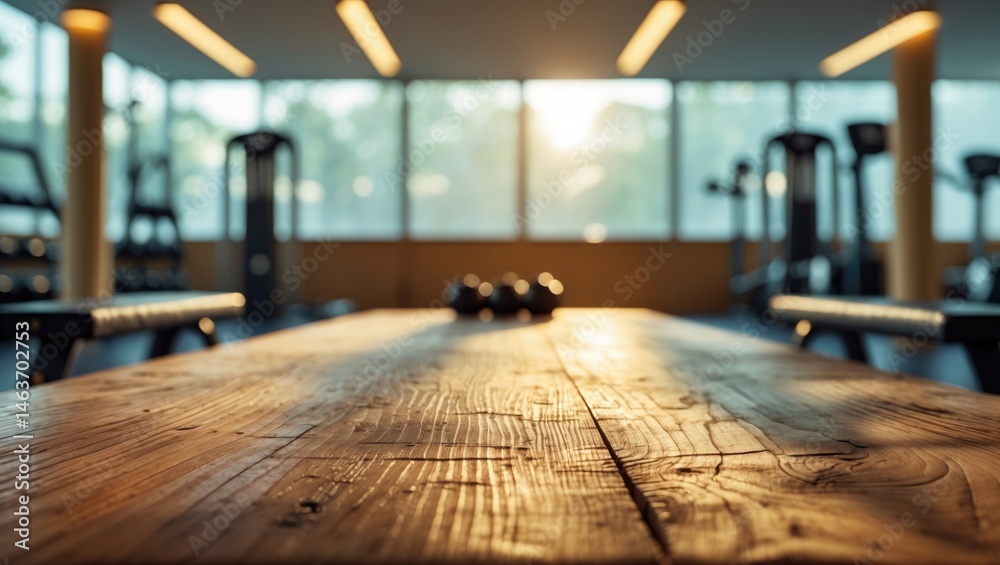 Poster Wood Table in Front of a Soft Focus Background