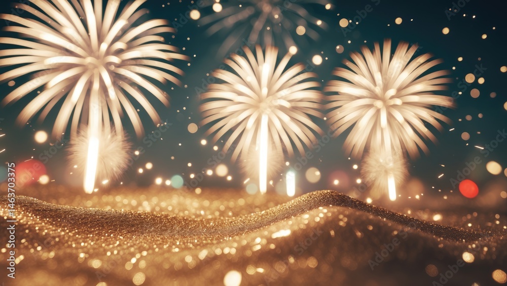 Poster holiday-themed abstract fireworks with background and space for text