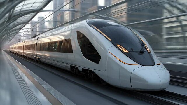 High speed train traveling through urban tunnel