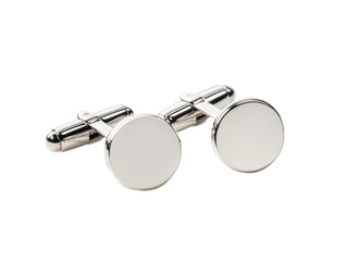 Isolated Elegant Silver Cufflinks with Blank Face for Personalized Engraving
