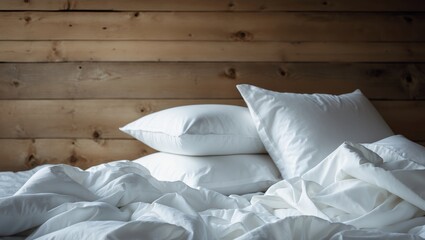 Close shot of white sheets and pillow on bed