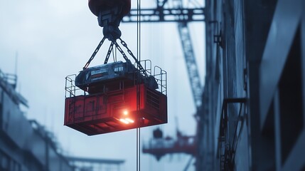 Cranes Lifting Container at Industrial Port