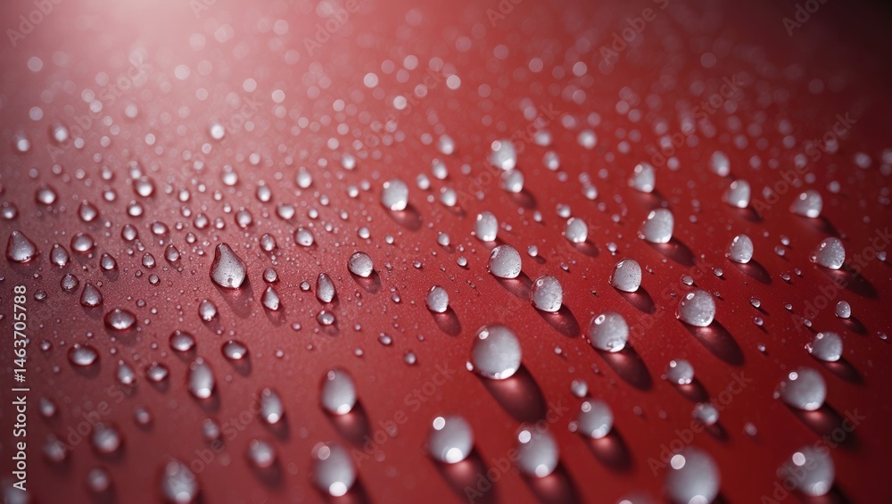 Poster detailed macro photograph of water droplets on surface with shadow and plastic base