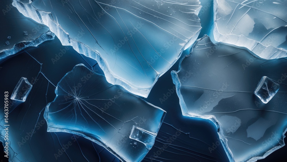 Aufkleber Frozen Ice Surface Featuring Unique Patterns and Cracks in a Top View Flat Lay