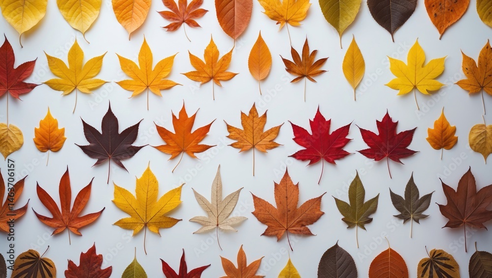 Poster single fall leaves from oak, maple, beech, and birch in a collection format