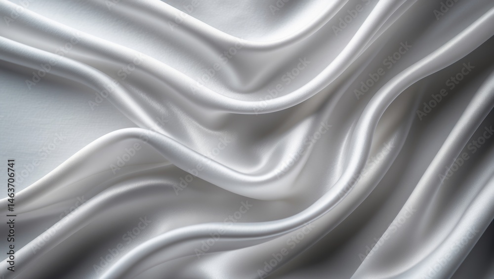 Aufkleber luxurious white gray silk textile with a panoramic background showcasing smooth, flowing patterns an