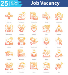 Job Vacancy icon sheet illustration vector creative team, working hours, curriculum vitae, opening, employee benefits, human resource, cooperation, screening, target, organization, employment