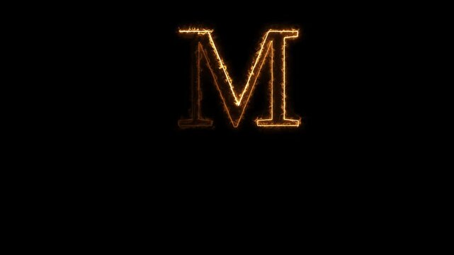 English uppercase alphabet design M. neon letter M with stop motion effect, Educational concept with neon letter. Latter motion in black background.