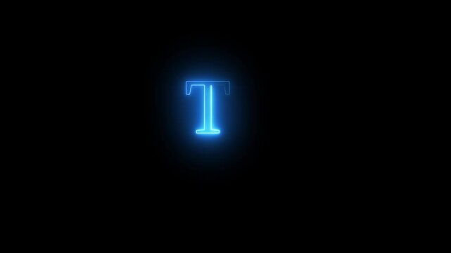 Glowing neon capital letter alphabet T animation. Purple and blue neon font letter "T" on black background. Educational concept