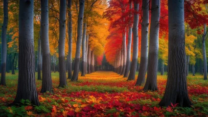 Fleecedeken met foto Close-up of vibrant beech tree trunks forming a natural pattern in a fairy-tale autumn scene © Kultivad