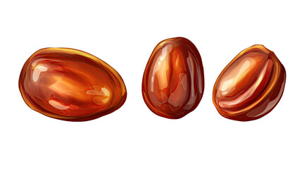 Obraz premium Plump Date Fruits – Natural Sweet & Juicy Brown Delight, Three Glossy Jujube Fruits Illustration