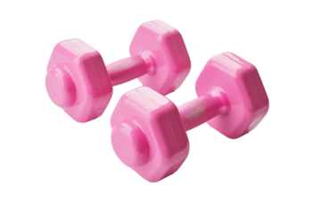 a pair of pink dumbbells