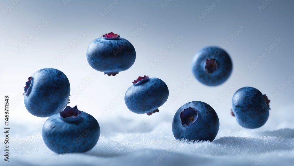 Poster High-resolution image of raw blueberries seemingly floating in the air, representing a creative food levitation idea.