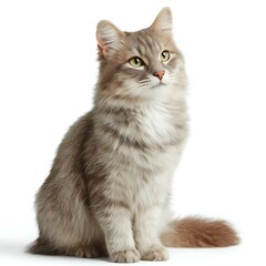 Beautiful Gray Cat Portrait Against White Background