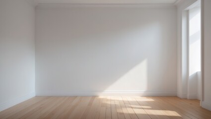 Room with white walls and wooden floor panels