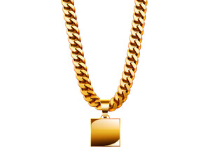 a gold chain with a square pendant