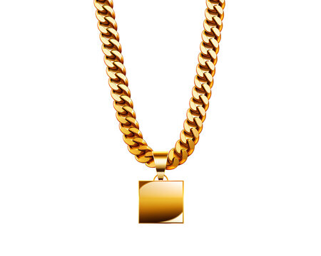 a gold chain with a square pendant
