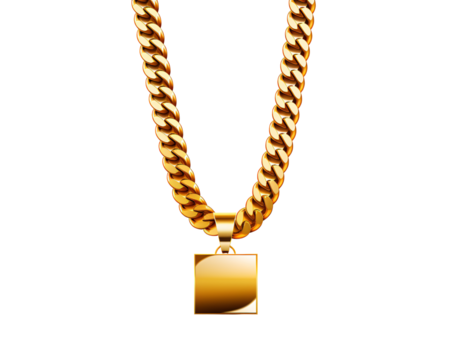 a gold chain with a square pendant