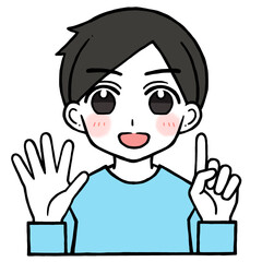 6を出す男性のイラスト