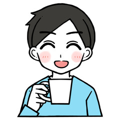 コップを持つ笑顔の男性のイラスト