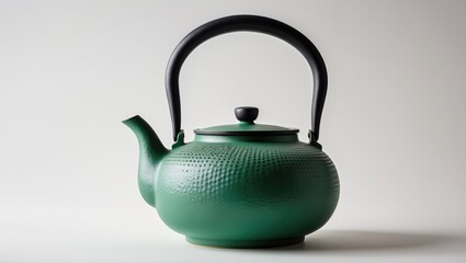 Isolated Chinese green teapot with simple backdrop