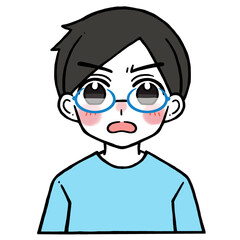 凄く怒った顔の眼鏡の男性のイラスト