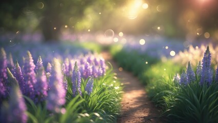 Blurred background highlighting blooming flowers in a colorful meadow