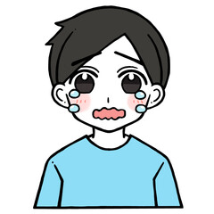 口を震わせながら涙を流して泣く男性のイラスト