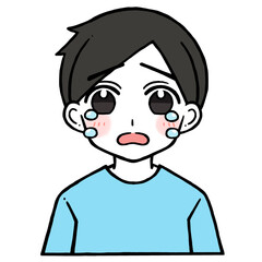 涙を流して泣く困り顔の男性のイラスト