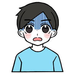 驚く青い顔の男性のイラスト