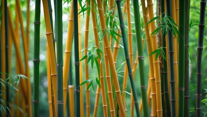 Obraz premium Zoomed in shot of the golden bamboo stalks in a perennial garden