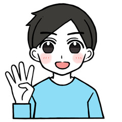 4を出す男性のイラスト