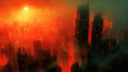 Fiery apocalypse cityscape illustration