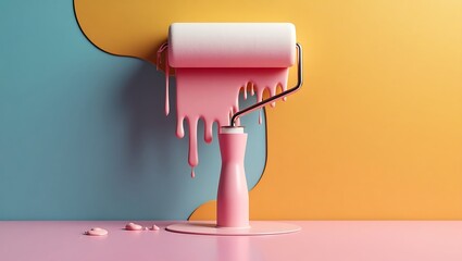 Paint roller with drips, 3D home renovation
