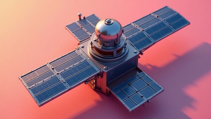 Satellite with solar panels, 3D isometric