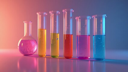 Test tube with colorful liquid, 3D chemical