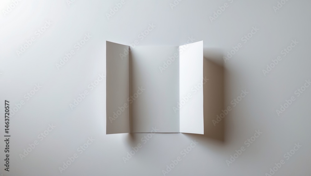 Poster blank three-panel paper layout folded on background seen from above