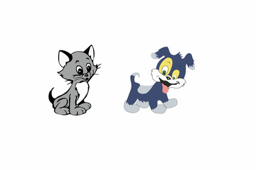 Cute Cartoon Cat and Dog Vector – Playful Pet Animal Characters for Kids and Designs